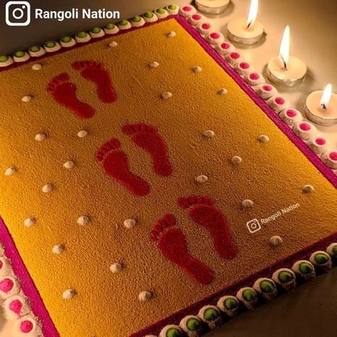 Minimal Rangoli Designs, Swastik Design Rangoli, Rangoli For Laxmi Pooja, Laxmi Poojan Rangoli, Rangoli For Pooja, Unique Rangoli Designs Diwali, Diwali Rangoli Designs Unique 2024, Rangoli Ideas Creative Unique, Unique Rangoli For Diwali