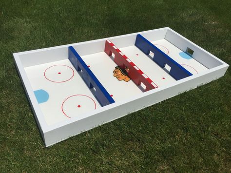 Personalized box hockey game Box Hockey Plans, Box Hockey, Bar Mitzvah Decorations, Boy Activities, Hockey Boy, Hockey Diy, Oscars Party Ideas, Game Crafts, Diy Yard Games