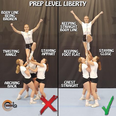 Do’s and don’ts in liberty prep stunt ⁉️ . It is really important that the flyer keeps her body line straight. Shoulder and hips need to be… Easy Cheerleading Stunts, Cheerleading Skills, Cheer Stretches, Cheerleading Tips, Cheer Moves, Cheerleading Stunts, Cool Cheer Stunts, Cheerleading Workouts, Cheer Flyer