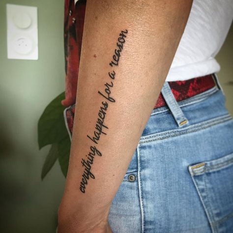 Everything Happens For A Reason Tattoo, Word Tattoos On Arm, Arm Quote Tattoos, Parenting Questions, Inspiring Quote Tattoos, Forearm Tattoo Quotes, Tattoo Quotes For Men, Outer Forearm Tattoo, Good Tattoo Quotes