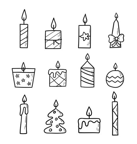 Candle hand drawn set. Doodle sketch. Vector linear burning candles on white background. Pic Candle Doodle Art, Pic Candle Doodle, Candle Doodle, Candle Clipart, Pic Candle, Candle Drawing, Fall Coloring, Drawing Guides, Burning Candles