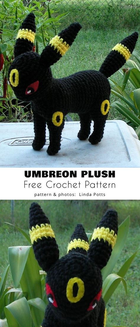 Umbreon Plush Jolteon Crochet Pattern Free, Evee Evolution Crochet Pattern, Eeveelutions Crochet Free Pattern, Crochet Umbreon Free Pattern, Crochet Pokemon Pattern Free Amigurumi, Umbreon Crochet Pattern Free, Evee Pokemon Free Crochet Pattern, Crochet Plushies Pokemon, Leafeon Crochet Pattern