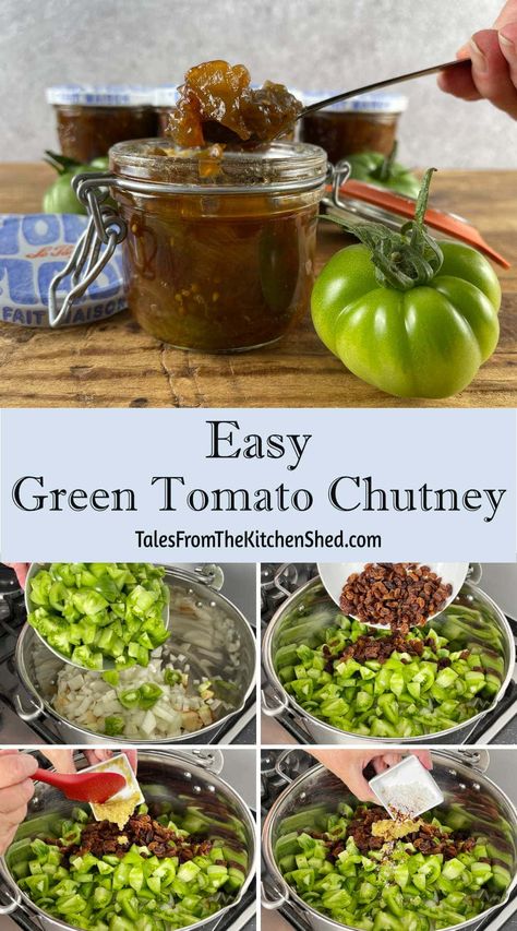 Easy Green Tomato Chutney Green Tomato Chutney Recipe, Canning Green Tomatoes, Green Tomato Relish, Tomato Chutney Recipe, Green Tomato Recipes, Apple Chutney, Tomato Relish, Tomato Jam, Relish Recipes