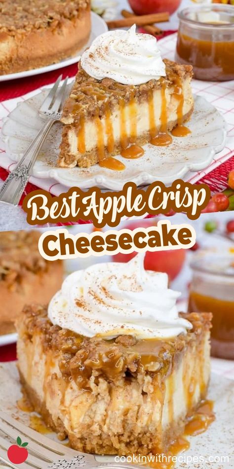 Cheesecake Apple, The Best Apple Crisp, Apple Crisp Without Oats, Thanksgiving Cheesecake, Apple Crisp Pie, Crockpot Apple Crisp, Cheesecake Base, Oat Crumble Topping, Apple Crisp Cheesecake