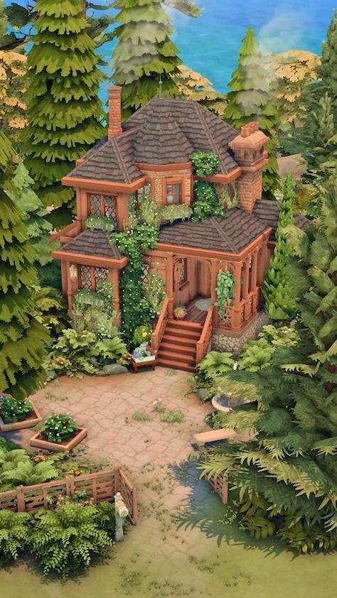 Woodland Witch Cottage🌿 👉Check out the speed build on my You Tube: https://youtu.be/TY-p-dcV2-I Here is the exterior of a cute woodsy… | Instagram Sims 4 Forest Cabin, Sims 4 Witch Cottage, Sims 4 Witch House, Woodsy Home, Sims4 Build, Woodland Witch, Editing Styles, Witches Cottage, Storybook Homes