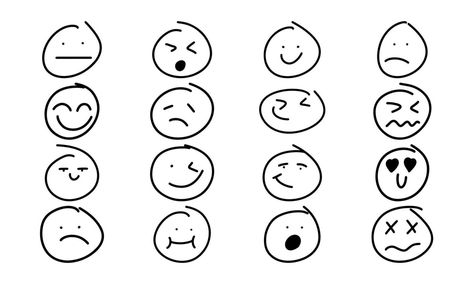 Smiley handdrawn face doodle icon and freehand smile. Emoticon sign sketch and symbol expression vector illustration. Cartoon people emotion set and drawn mood character. Cute caricature head drawing Drawing Pro, Face Doodles, Emoticon Faces, Smile Drawing, Head Drawing, Doodle Icon, Cartoon People, Face Sketch, Illustration Cartoon