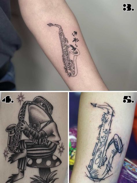 87 Rockin' Saxophone Tattoo Ideas - Tattoo Glee Saxophone Tattoo For Women, Jazz Tattoo Ideas, New Orleans Tattoo Ideas, Eddie Tattoo, Record Player Tattoo, Saxophone Tattoo, Sound Wave Tattoo, New Orleans Tattoo, Saxophone Art