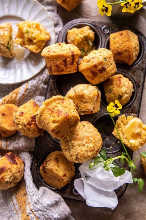 Honey Butter Jalapeño Cheddar Cornbread Biscuits | halfbakedharvest.com Jalapeño Cheddar Cornbread, Beginner Baking, Wife Recipes, Jalapeno Cheddar Biscuits, Dinner Biscuit, Cornbread Biscuits, Jalapeno Cheddar Cornbread, Savory Baking, Savory Bread Recipe