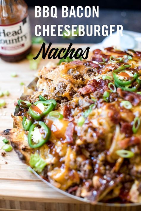 Head Country Bbq Sauce Recipe, Cheeseburger Nachos, Sheet Pan Nachos Recipe, Bbq Bacon Cheeseburger, Bbq Nachos, Nachos Recipe Beef, Nacho Recipe, Recipes For Bbq, Sheet Pan Nachos