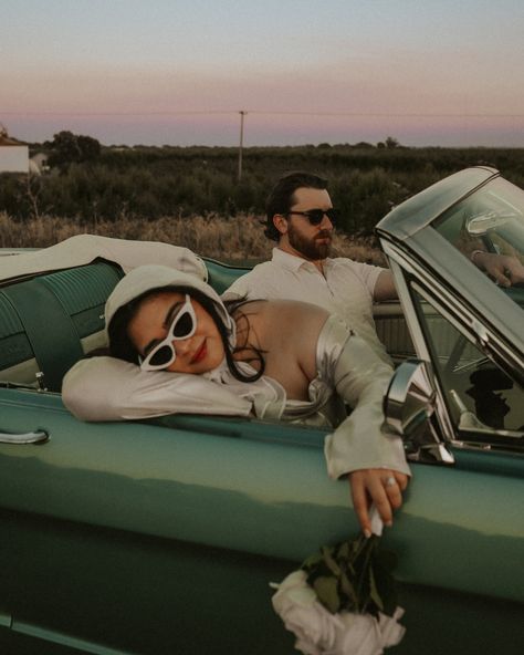 Evening post? How do we feel about it? I just couldn’t not post these immediately. These are the sneak peaks from this stunning evening vintage old Hollywood engagement shoot. The outfits? The vintage mustang? Are you kidding me? • • • #norcalphotographer #northerncaliforniaphotographer #photographer #photography #weddingphotographer #elopementphotographer #couplesphotographer #sacramento #sacramentophotography #weddingphotography #elopmentwedding #bayarea #bayareaphotography #wildhairand... Vintage Wedding Engagement Pictures, Pinup Couple Photoshoot, Retro Car Photoshoot Couple, Engagement Photos 50s Theme, 1960s Engagement Photos, Retro Engagement Photoshoot, Engagement Photos Old Hollywood, Motel Engagement Photos, Vintage Car Couple Shoot