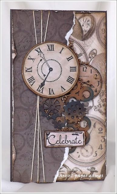 Male Card Ideas, Cards For Men Handmade, Steampunk Cards, Vintage Cards Handmade, Clock Card, Handmade Greeting Card Designs, Cards For Men, Man Card, Mens Cards