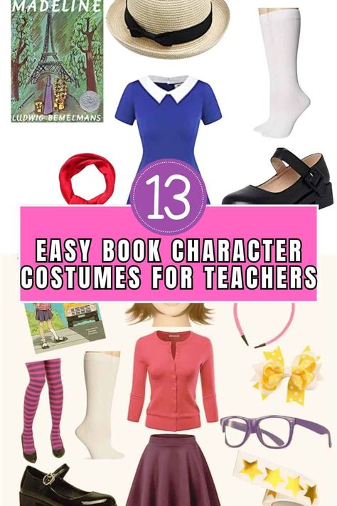 13 Easy Children's Book Character Costumes for Teachers & Adults Book Character Dress Up For Teachers Storybook Characters, Babysitters Club Costume Ideas, Disney Book Character Costumes, Book Characters Dress Up For Teachers Elementary Schools, Preschool Teacher Book Character Costume, Character Day Costumes For Teachers, Story Book Characters Costumes, Redhead Book Characters, Book Character Halloween Costumes For Teachers