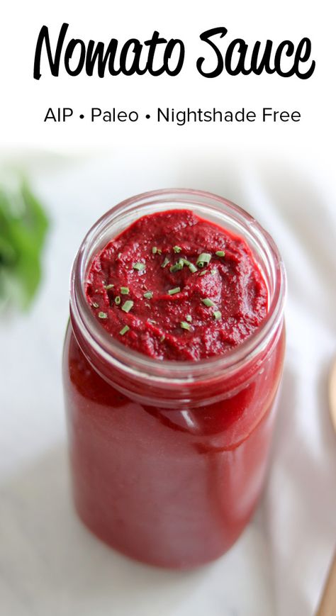 This recipe for homemade Italian nomato sauce is so easy, you'll never go back to store bought! This sauce has so many uses - my favorite is to make it for lasagna or pasta. The texture and flavor are spot on with that of a traditional tomato sauce or marinara, but without all the inflammatory nightshade vegetables. AIP, Paleo, and Whole30 friendly! Easy Aip Nomato Sauce, How To Make Tomato Sauce Less Acidic, Aip Nomato Sauce Recipe, Low Histamine Lasagna, Mcas Recipes, Aip Condiments, Aip Sauces, Aip Lunch, Aip Dinners