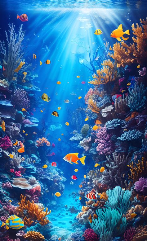 Nostalgia 2000s Wallpaper, Ocean Floor Art, Ocean Illustration Underwater, Underwater Art Painting, Aquarium Painting, Ocean Mural, Aquarium Live Wallpaper, Under Ocean, Underwater Landscape