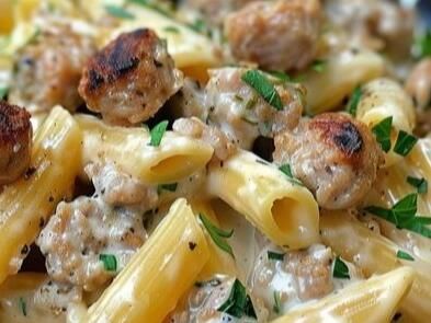 Creamy Roasted Garlic Sausage Alfredo Rigatoni Recipe: A Decadent Weeknight Favorite - NewsBreak Garlic Sausage Alfredo Rigatoni, Alfredo Rigatoni, Easy Potato Pancake Recipe, Sweet Italian Sausage Recipes, Sausage Alfredo Pasta, Sausage And Potatoes Skillet, Beef Shank Recipe, Rigatoni Recipe, Sausage Alfredo