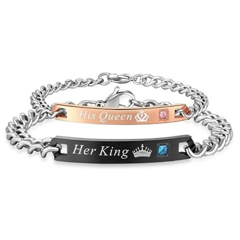 Kaboer - KABOER 1Pcs Stainless Steel His And Hers Lovers Matching His Queen Her King Couple Bracelet Valentine Day Gift(H02) - Walmart.com - Walmart.com His Queen Her King, Romantic Gifts For Girlfriend, Her King, His Queen, Bracelets For Boyfriend, Lovers Bracelet, Couple Bracelet, Bracelet Couple, Rhinestone Crown