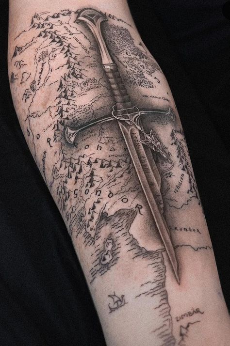 They Them Tattoo, Narsil Tattoo, Jake Tattoo, Gandalf Tattoo, Hobbit Tattoo, Tolkien Tattoo, Trash Polka Tattoos, Scottish Tattoos, Ring Tattoo Designs