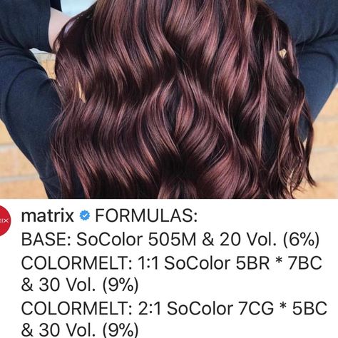 Matrix Color Sync Chart, Burgundy Hair Formula, Dark Mauve Hair, Matrix Color Formulas, Dark Burgundy Hair Color, Shades Formulas, Matrix Formulas, Color Formulations, Toner Formulas