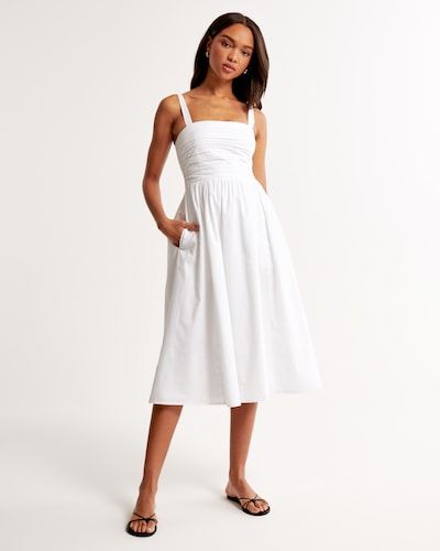 Women's Dresses & Jumpsuits | Abercrombie & Fitch Crossback Dress, Denim Button Up Dress, Classic White Dress, Orange Midi Dress, Abercrombie And Fitch Dresses, Sundress Dress, White Eyelet Dress, White Sundress, Midi Wrap Dress