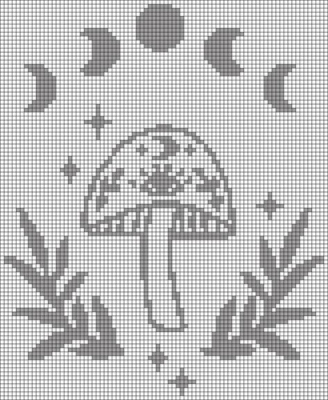 Alpha Patterns Crochet Halloween, Crochet Grid Aesthetic, Spiritual Pixel Art, Anime Knitting Patterns, Witchy Cross Stitch Patterns Free, Mushroom Alpha Pattern, Witchy Pixel Art, Star Alpha Pattern, Witchy Knitting