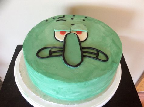 Squidward from sponge bob  All buttercream cake with black and white detaining  Custom creations Sudbury on Facebook Squidward Cake, Funny Birthday Cakes For Men, Funny Birthday Cakes, Birthday Cakes For Men, Sponge Bob, Cakes For Men, Buttercream Cake, Party Cakes, Cake Cookies