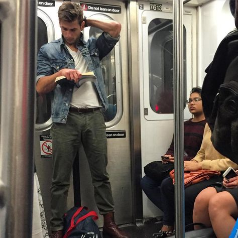 Pin for Later: The Hot Dudes Reading Instagram Account Is Everything We Need in Life Long-Lost Hemsworth Brother Guys Read, Under Your Spell, U Bahn, Nyc Subway, Book Aesthetic, Book Nerd, New Yorker, A Man, Book Lovers