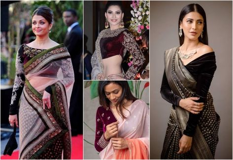 Full Sleeves Velvet Blouses Velvet Blouse Designs Latest, Velvet Blouse Pattern, Velvet Blouse Designs, Saree Velvet, Full Sleeves Blouse Designs, Velvet Blouse Design, Sabyasachi Collection, Velvet Saree, Sabyasachi Bride