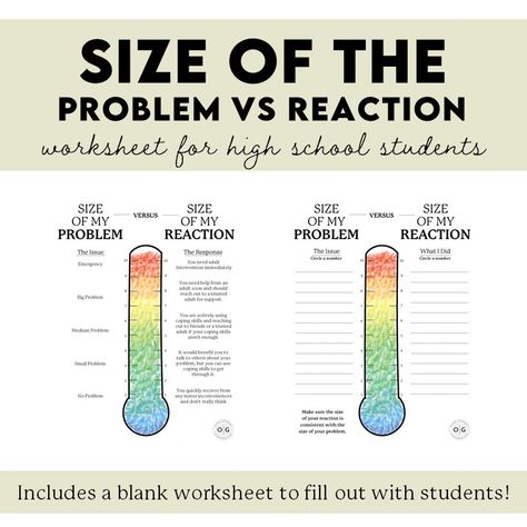 Size Of Problem Size Of Reaction, Size Of The Problem, School Social Workers, High School Counseling, Social Workers, Reference Sheet, Emotional Regulation, Social Worker, School Counselor