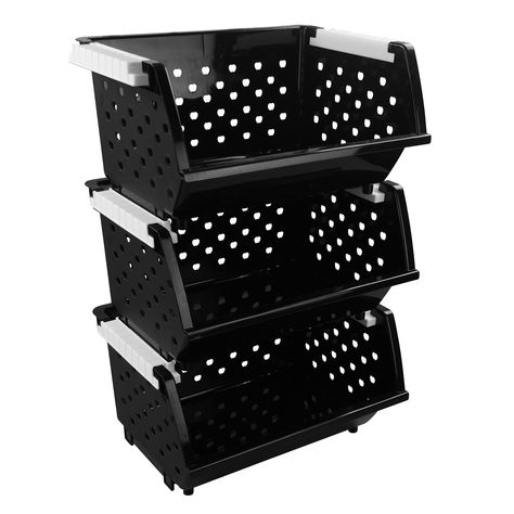 PRICES MAY VARY. Single basket dimensions: 17" (L) x 13" (W) x 9" (H) Handle design on both sides, strong carrying capacity Color: black Stackable to save space Great for freezer, kitchen, closets, bathrooms, laundry rooms, craft rooms, garages, and so on Stacking Basket, Stacking Storage, Potato Storage, Stacking Bins, Shelf Baskets, Produce Storage, Black Shelf, Baskets For Shelves, Stackable Bins