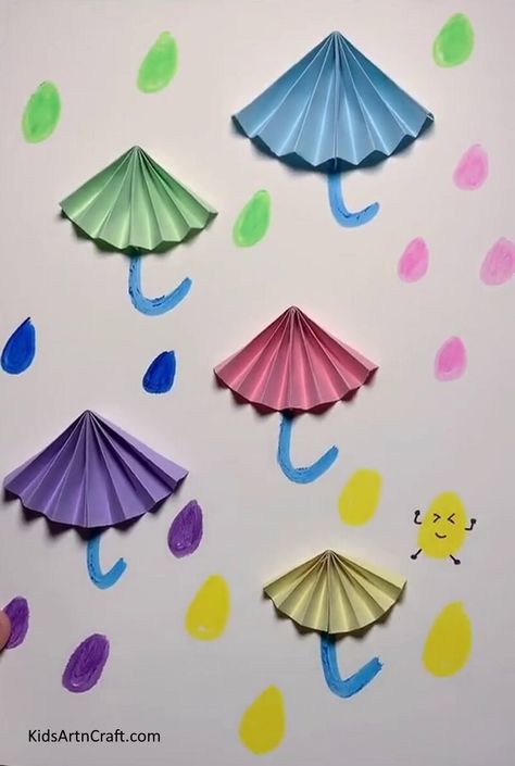 Rain Craft For Toddlers, Umbrella Craft For Kids, Umbrella Art And Craft, Umbrella Activity For Kids, Making Umbrella Crafts, Unbrella Arts And Crafts, Easy Paper Umbrella Craft, Art And Craft Umbrella, Rain Crafts