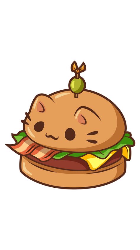 Nowadays we have these cute little creatures everywhere in our lives, they help us to relax and to calm down. But don't you wanna have a cat in the shape of your burger? That's will be delicious.... Drawing Food Cute, Food Drawing Cute, Food Animals Drawing Easy, Food Cute Drawing, Kawaii Creatures, Cute Food Drawings Cartoons, Adorable Drawings Kawaii, Cat Food Drawing, Kawaii Art Cute Food