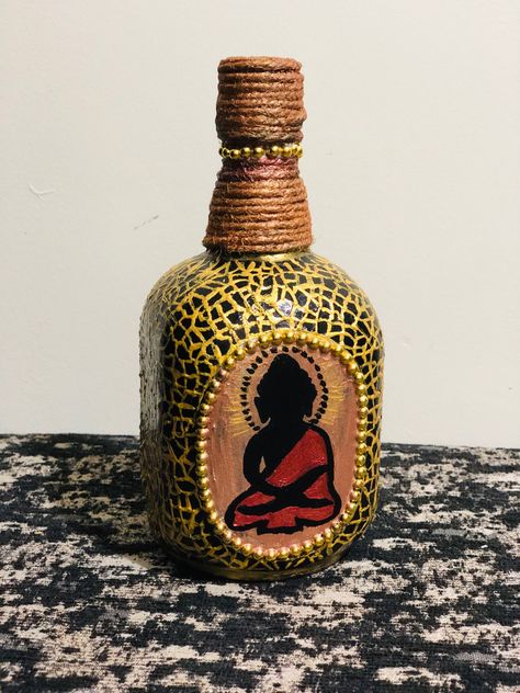 Love what you do ... Old Monk Bottle Painting, Old Monk Bottle Art, Botal Art, Bulb Painting, Old Monk, Cork Crafts Diy, Hand Painted Wine Bottles, Wine Bottle Design, Decorated Wine Glasses