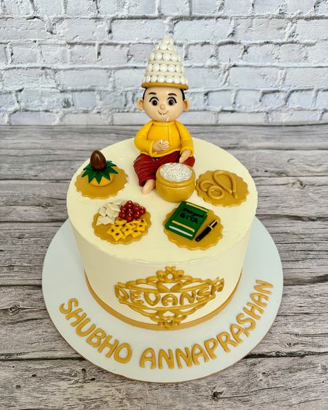 Rice Ceremony/ Annaprashan Cake of Baby Devansh. Order your dream cake today and turn every celebration into an unforgettable memory. To order, DM/ WhatsApp on 6290789972. Follow @hotcrossbunsguwahati for creative cake inspirations. [Cakes, Desserts, Buttercream Cake, Theme Cake, Fondant Cake, Rice ceremony, Annaprashan, Baking, Foodie, Cake lover, Baker, Homebaker, Cake decorating, Cakes for you, Cake ideas, Cake inspiration, Guwahati, Kolkata, Guwahati Bakery] ##hotcrossbunsguwahati ... Foodie Cake Design, Annaprashan Cake Ideas, Rice Ceremony Cake, Mukhe Bhaat, Annaprashan Decoration Ideas, Naming Ceremony Cake, Rice Ceremony, 17 Agustus, Creative Advertising Design