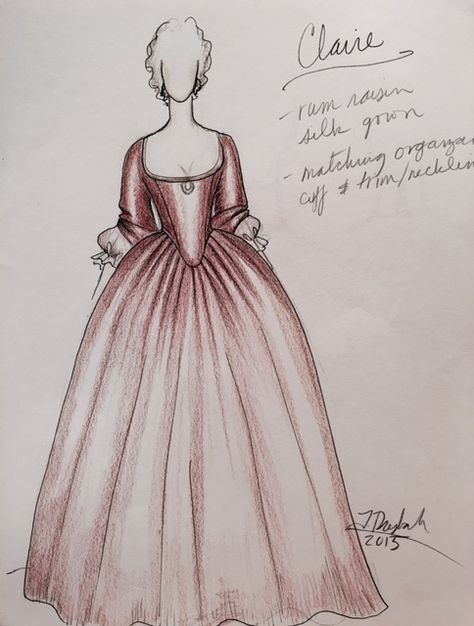 Outlander' Season 2: How Designers Nailed The Glam 18th Century ... Outlander Art, Terry Dresbach, Rococo Dress, Outlander Costumes, Rendering Techniques, Historical Clothes, 18th Century Dress, Fashion Figure Drawing, Drawing Fashion