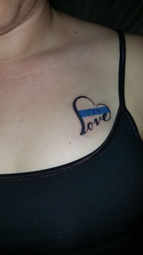 Blue Line Flag Tattoo Women, Blue Line Badge Number Tattoo, Fire Badge Tattoo, Police Wife Tattoo Badge Number, Cop Memorial Tattoo, Fallen Officer Tattoo, Badge Number Tattoo Police, Cop Tattoo Ideas For Women, Badge Number Tattoo