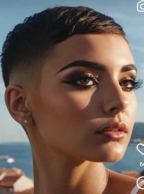 Ultra Short Pixie Haircut, Ladies Buzzcut, France Crop Haircut, Women’s Fade Buzzcut, Rose Gold Buzzcut, Models With Buzzcut, Beautiful Eyebrows, Short Shaved Hairstyles, Cut Life