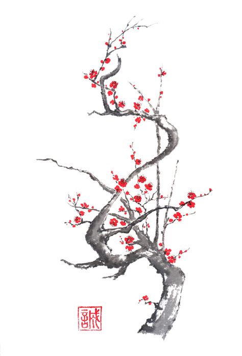 Four gentlemen sumi-e painting collection on Behance Japan Traditional Art, Japanese Traditional Art, Chinese Tree, Chinese Painting Flowers, Boom Kunst, Japanese Ink Painting, Zen Painting, Japanese Tree, Sumi E Painting