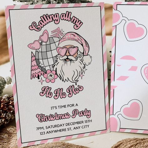 Let's go girls, it's time for a cheeky girls night in Christmas party! Calling all you ho ho ho's, this invitation template set is quick and easy to edit ready for your next friendsmas party! The cute blush pink Christmas tones coupled with the sassy Santa vibes are sure to impress! 😉🎅🍸 link in bio to get yours! #christmaspartyideas #girlsnight #christmasprintables #christmaspartyseason #friendsmas #friendsmasparty #hohohoes #adultchristmas #christmasprintables #christmasideas #pinkchris... 2024 Christmas Party Themes, Friendsmas Invitations, Girls Night Christmas Party, Christmas Girls Night, Girls Night Christmas, Nightmare Before Christmas Babyshower, Christmas Party Friends, Pink Christmas Party, Holiday Party Design