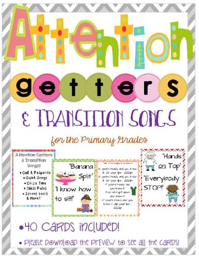 Jen Wood | Teachers Pay Teachers Style Questionnaire, Transition Songs For Preschool, Preschool Transitions, Transition Songs, Kindergarten Anchor Charts, Classroom Songs, Preschool Circle Time, Attention Getters, Prek Classroom