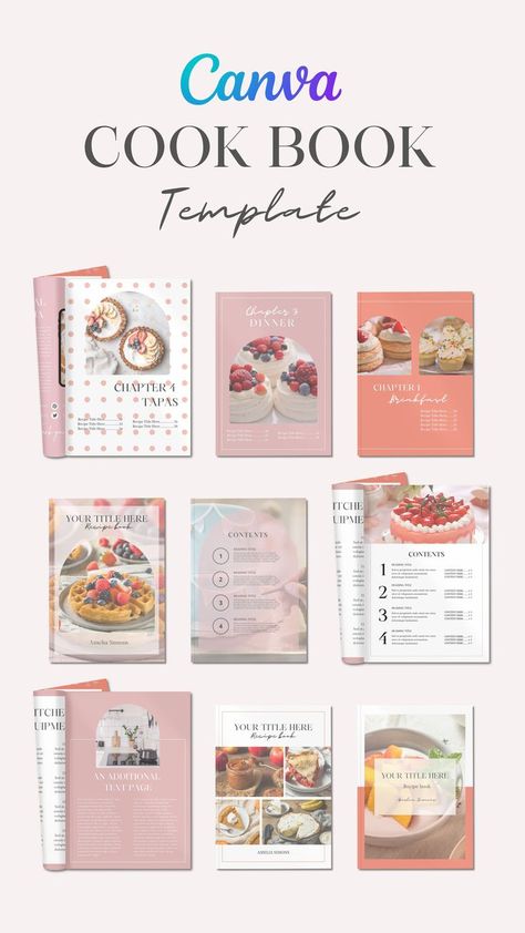 This Recipe Book Template is perfect for creating your very own cookbook or meal planner. It comes with a variety of recipe templates, recipe cards, and even an ebook template. With this Canva Template, you can customize your cookbook to your liking, including using your own photos and text. The Recipe Card Template and Recipe Page Template make it easy to organize your recipes, and the Ebook Template is perfect for sharing your creations digitally. Create your own family cookbook with this cust Best Canva Templates, Book Design Templates, Recipe Book Covers, Canva Ebook Template, Editable Birthday Cards, Recipe Book Design, Recipe Card Template, Diy Cookbook, Digital Recipe Book