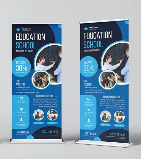 School Banner Design Ideas, Google Banner Design, Event Badge Design, Roller Banner Design, Retractable Banner Design, Sample Flyers, Rollup Design, Standing Banner Design, Rollup Banner Design