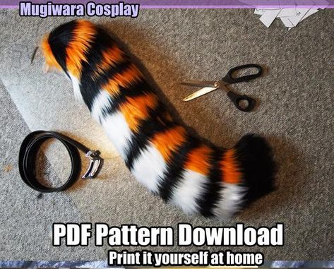 Cat Tail Pattern Free, Cosplay Tricks, Tail Ideas, Tiger Dress, Tail Pattern, Tiger Tails, Cat Template, Tiger Tail, Fox Crafts