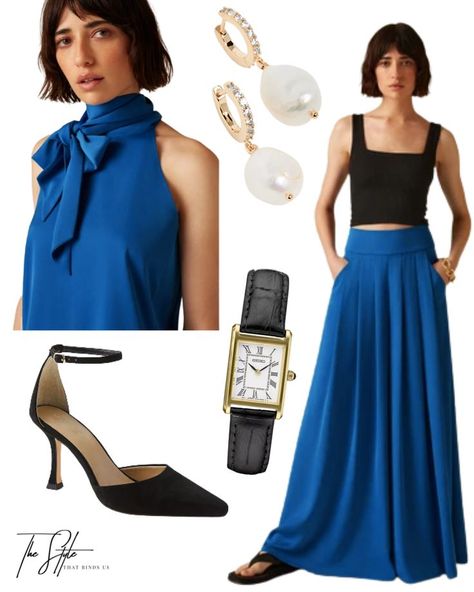 Spring outfit idea! We paired this royal blue halter neck sleeveless top with wide-leg culottes, ankle strap black pumps from Ann Taylor, a classic watch & pearl earrings! #springoutfit #springoutfits #pumps #halter #haltertop Follow my shop @thestylethatbindsus on the @shop.LTK app to shop this post and get my exclusive app-only content! #liketkit #LTKunder100 #LTKSeasonal #LTKstyletip @shop.ltk Halter Top Outfit Ideas, Halter Top Outfit, Halter Tops Outfit, Top Outfit Ideas, Spring Outfit Idea, Halterneck Top, Halter Neck Top, Classic Watches, Outfit Idea