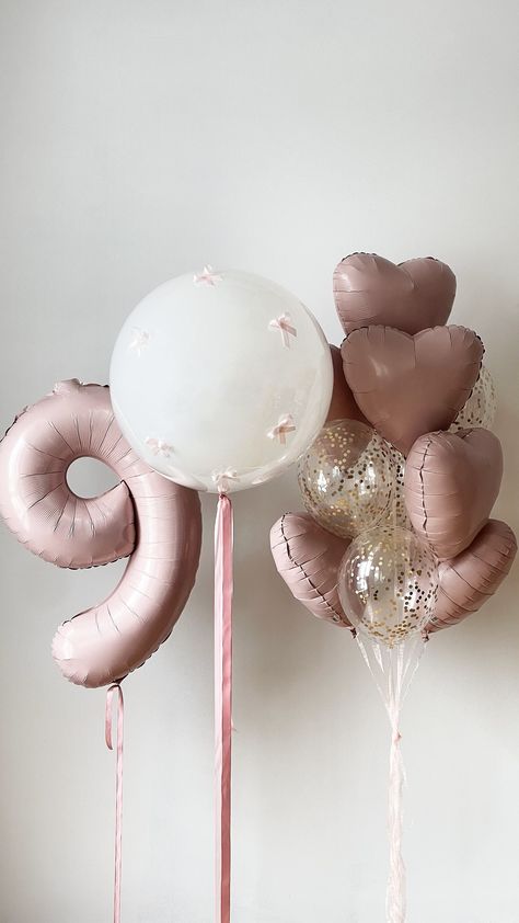 Celebrate in style with our Soft Pink & White Balloon Bouquet, a perfect choice for birthday , or any elegant party. Set Includes: 1 PCS - 32 Inches Number Balloon 1 PCS - 18 Inches White Balloon 4 PCS - 18 Inches Pink Hearts Balloons 6 PCS - 10 Inches Gold Confetti Balloons 10 - PCS-  Pink Bows (2 x 2 x 0.47inch approximately) 10 PCS - Glue Dots 1 PCS - White Ribbon Each balloon is delicately tied with a soft pink ribbon, adding an extra touch of grace and beauty to your event decor. These ball Pink White Balloons, Pink And White Balloons Birthday, Pink 18th Birthday Balloons, Pink Happy Birthday Balloons, Pink Number Balloons, Balloon Prices, Champagne Birthday, Jumbo Balloons, Gold Confetti Balloons