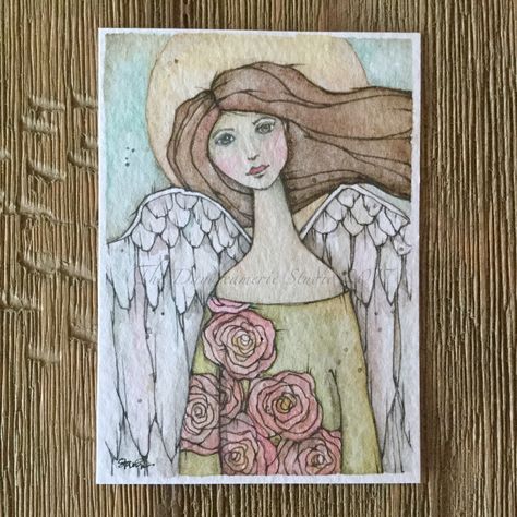 Pocket Angels #ATC #thedaydreamerie Angel Journal, Pocket Angels, Angel Watercolor, Danielle Donaldson, Watercolor Angel, Whimsical Art Paintings, Angel Artwork, Angel Crafts, Watercolor Greeting Cards