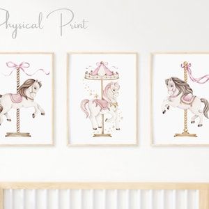 Horses Nursery, Carousel Watercolor, Horse Nursery Art, Carousel Nursery, Horse Room Decor, Pink Carousel, Horse Nursery, Horse Room, Nursery Art Girl