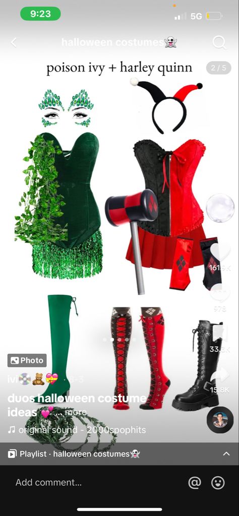 Poison Ivy Duo Costume, Ivy And Harley Costumes, Harley Quinn Poison Ivy Costume, Black Swan Costume Halloween, Harley Costume, Poison Ivy Halloween Costume, Halloween Fashion Outfits, Poison Ivy Costume, Halloween Duo