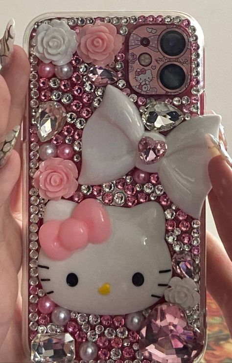 Bling Phone Cases Diy, Bedazzled Phone Case, Y2k Phone Case, Headphone Decoration, Hello Kitty Phone Case, Diy Phone Case Design, Hello Kitty Gifts, Bling Phone Cases, Bling Crafts