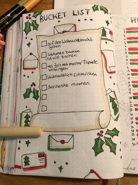 December Goals Journal, Christmas Bukett List, December Bulletin Journal Ideas, Paper Christmas List Ideas, Christmas List Journal Ideas, Christmas List Layout Ideas On Paper, Christmas Bucket List Bullet Journal, Winter Bucket List Bullet Journal, Christmas List Ideas On Paper Aesthetic