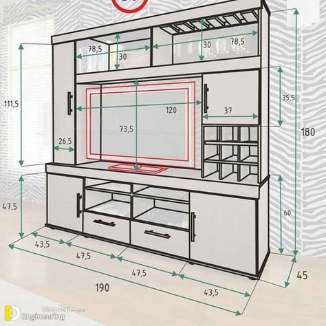 TV Unit Dimensions And Size Guide - Engineering Discoveries टीवी यूनिट डिजाइन, टीवी यूनिट, Modern Tv Unit Designs, Tv Unit Furniture Design, Tv Stand Designs, Tv Unit Furniture, Tv Unit Interior Design, Tv Cabinet Design, Modern Tv Units